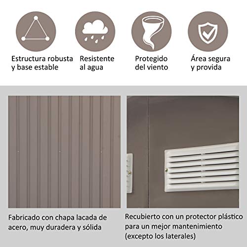 Outsunny Caseta de Jardín Tipo Cobertizo Metálico para Almacenamiento de Herramientas Base Incluida 4 Ventanas 213x127x185cm Acero