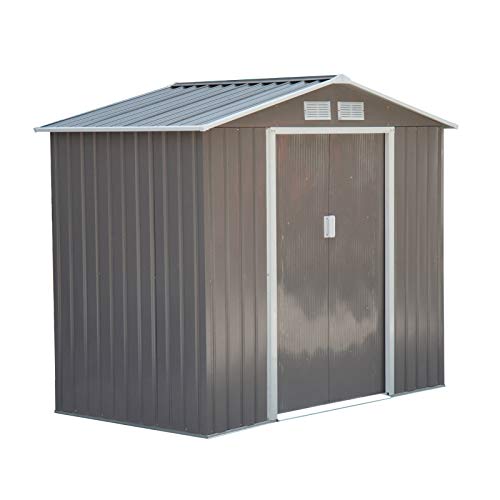 Outsunny Caseta de Jardín Tipo Cobertizo Metálico para Almacenamiento de Herramientas Base Incluida 4 Ventanas 213x127x185cm Acero