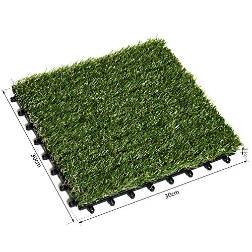 Outsunny Césped Artificial Tipo Alfombra o Estera de Hierba Sintética de Exterior Interior 30x30cm 25mm para Jardín y Terraza 10 Piezas Densidad 11000