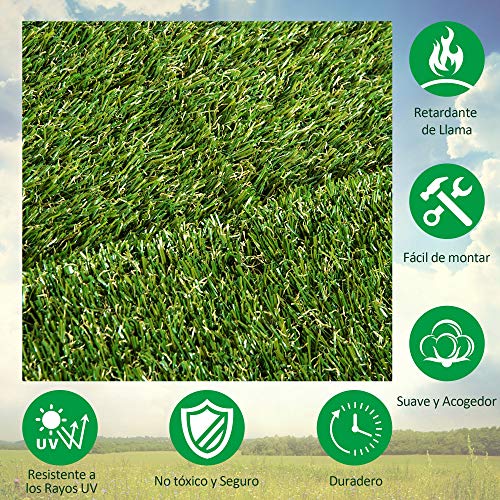 Outsunny Césped Artificial Tipo Alfombra o Estera de Hierba Sintética de Exterior Interior 30x30cm 25mm para Jardín y Terraza 10 Piezas Densidad 11000