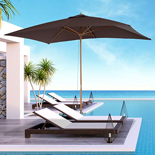 Outsunny Sombrilla Parasol 2x3m y Altura 2,55m Jardin Terraza Poliester 180g/m2 y Madera Color Chocolate