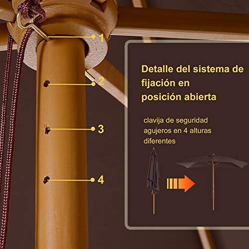Outsunny Sombrilla Parasol 2x3m y Altura 2,55m Jardin Terraza Poliester 180g/m2 y Madera Color Chocolate