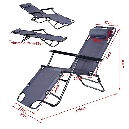 Outsunny Tumbona Inclinable Acero Plegable con Almohada Playa Camping Piscina Hamaca 178x60x29cm Gris