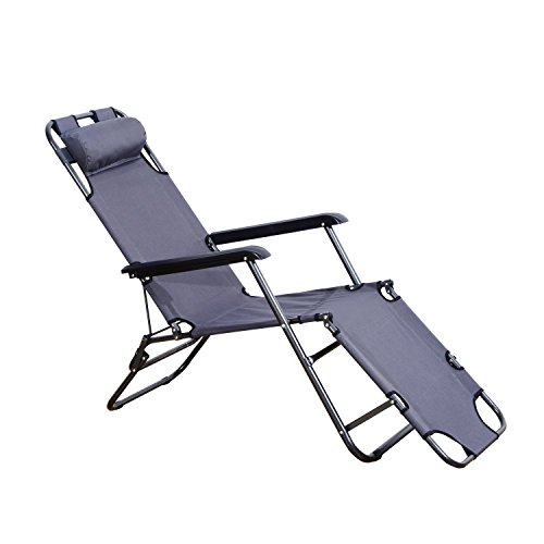 Outsunny Tumbona Inclinable Acero Plegable con Almohada Playa Camping Piscina Hamaca 178x60x29cm Gris
