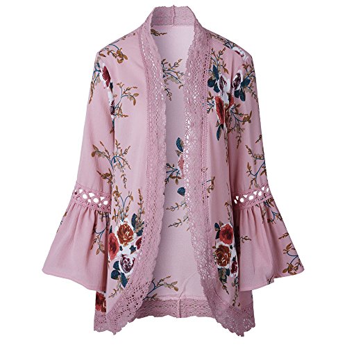 Overdose Las Nuevas SeñOras De Las SeñOras Floral Chaqueta Abierta Frente Kimono Casual Cardigan Primavera OtoñO Mejor Venta Abrigo (x-Large, a-Rosa)