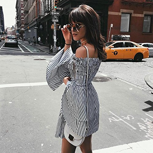 Overdose Vestido De Manga Larga Las Mujeres del Partido Ocasional La Raya Hombro SeñOras Slash Cuello Bohemio Flojo (XXXL, Negro)