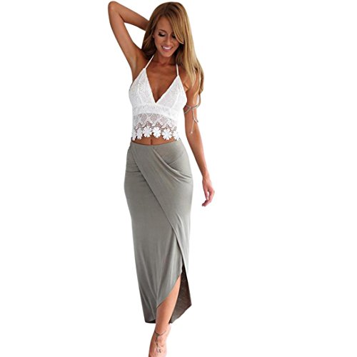 Overdose Womens Bodycon Slim Vendaje De Dos Piezas Crop Tops Y Vestido De Falda Set Beach Holiday Swimming SPA Dress (S, Gray)