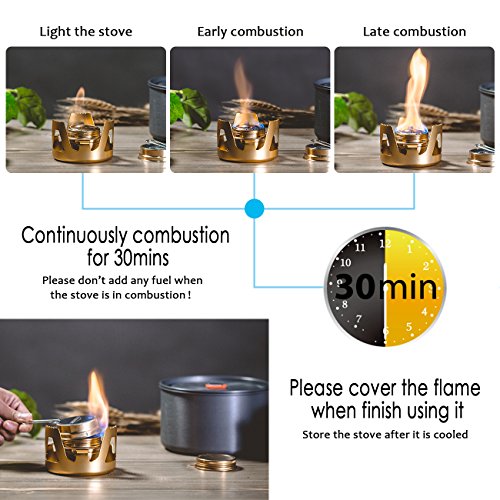 Overmont Mini Estufa de alcohol de cobre, hornillos de acampada con soporte de aleación de aluminio cortavientos portátil color Oro /Gris /Verde de Oliva
