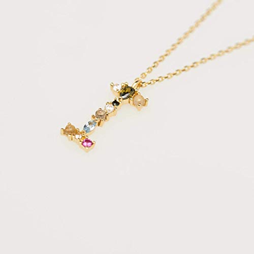 P D PAOLA - Collar Letra I - Plata de Ley 925 bañada en Oro de 18k - Joyas para Mujer