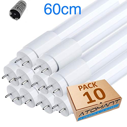 Pack 10x Tubo LED 60 cm 9w. Color blanco frio (6500K). 870 Lumenes. Cebador incluido.