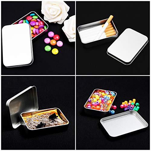 Pack 12 Piezas Latas Pequeñas Rectangulares de Metal - Latas Vacías Tapas sin Bisagras - Contenedores 9cm x 6cm x 1,9cm para Kits de Primeros Auxilios, Viajes, Especias, Geocaching, Dulces, Piezas de Juegos