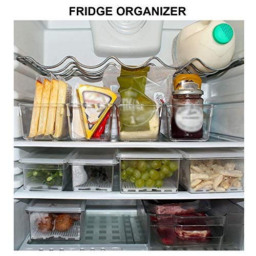 Pack 8 Bandeja Nevera Organizador de Frigorífico - Cestas Acrílico Transparente - Organizar Nevera Alacena y Cocina - Cajon Frigorifico Bandeja Organizar Baño – Congelador y Cajón (20cm)