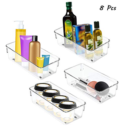 Pack 8 Bandeja Nevera Organizador de Frigorífico - Cestas Acrílico Transparente - Organizar Nevera Alacena y Cocina - Cajon Frigorifico Bandeja Organizar Baño – Congelador y Cajón (20cm)