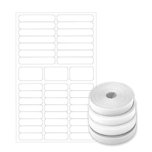 PACK BASIC: 60 Etiquetas blancas de tela termoadhesiva + 40 adhesivas blancas para personalizar ropa y todo tipo de objetos
