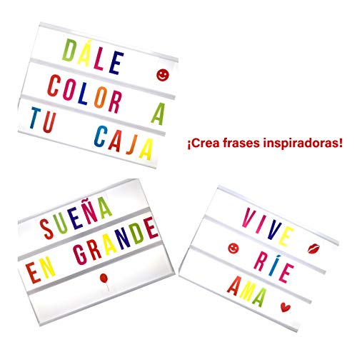 Pack de 114 Letras Decorativas en VARIOS COLORES para Cajas de Luz Led o Lightbox A4 y compatible con el Tamaño A5 y A3. Vocales Acentuadas y Emojis. (Sin Caja Luz)
