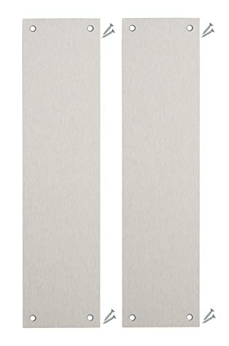 Pack de 2 – Placas de acero inoxidable satinado para dedo de la puerta – 300 x 75 mm – Esquina cuadrada – tornillos incluidos – IVA registrado