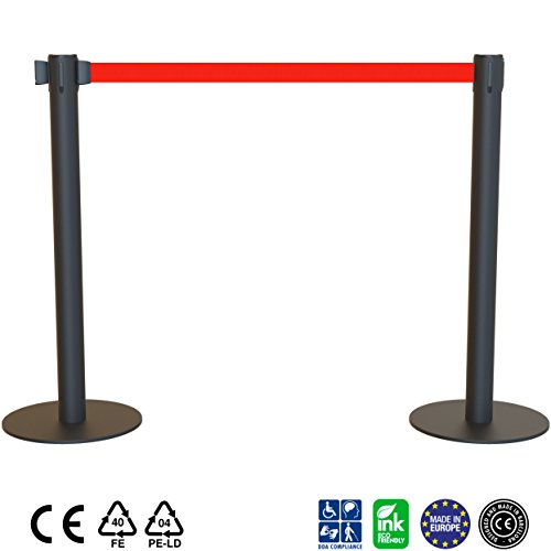 Pack de 2 postes separadores con cinta extensible: ECO NEGRO - CINTA ROJA