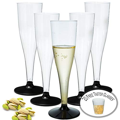 Pack De 40 Elegante De Plástico Con 20 Copas De Champán Gratuito Desechable Catador Gafas, Perfecto Para Fiestas, Bodas, Navidad, Celebraciones Del Año Nuevo