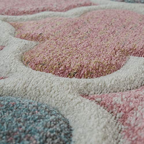 Paco Home Alfombra Orient Rosa Color de Rosa Salón Colores Pastel Diseño marroquí Apilamiento Corto, tamaño:160x230 cm