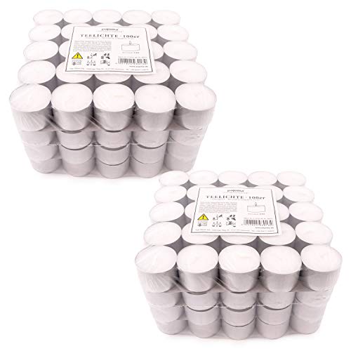 Pajoma – Velas de té sin aroma, 200 unidades, tiempo de combustión: 8 horas