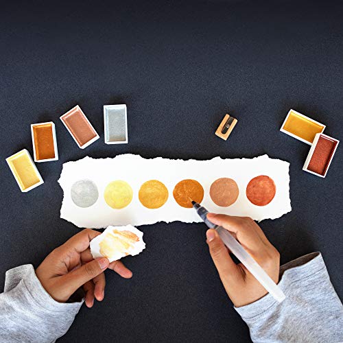 Paleta de pintura de acuarela con 6 colores metalizados - Estuche práctico y portable - Material para dibujo - ideal para artistas y personas que deseen aprender a dibujar