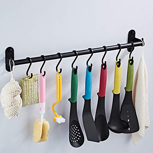 Pan Rack Olla Riel Colgante Utensilio Organizador Colgador Cocina Barra montada en la Pared Soporte Almacenamiento Perforado Gabinete Estante Hardware Moderno Aluminio(6 Ganchos)