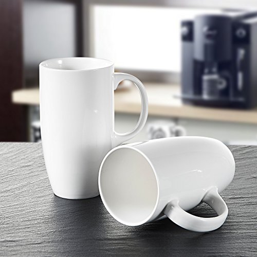 Panbado 2 x Tazas de Café/Té de Porcelana Blanca Tazas de Cerámica, 550 ml (13 * 9 * 15,5 cm), Vasos de Agua/Leche para Hogar, Oficina, Fiesta, Regalo para Cumpleaños, Festival