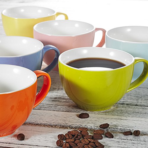 Panbado Juego de Tazas de Porcelana de 6 Piezas Tazas de Cerámica de 6 Colores Tazas de Café/Té para Desayuno, Fiesta, Oficina, 375 ml (14,5 * 11,3 * 7,5 cm), Regalo para Cumpleaños, Festival