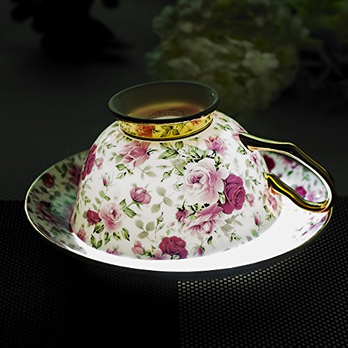 Panbado Juego de Tazas Florales de Café de China de Hueso, 200ml, Juegos de Café de Porcelana Blanca y Translúcida Vajillas de Té para Hogar, Oficina, Restaurante, Regalo para Cumpleaños, Festival
