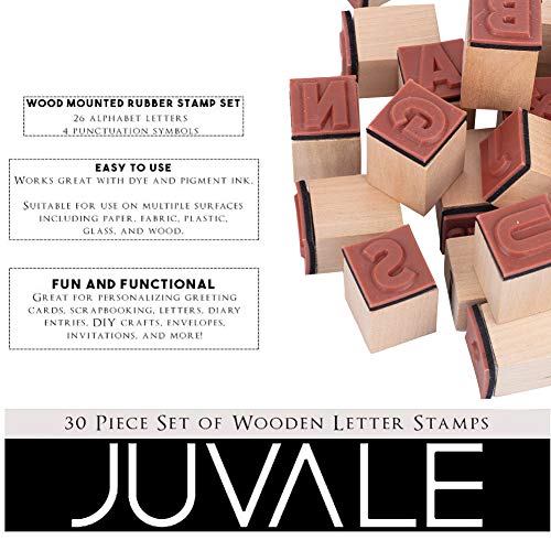 PandaHall 30 sellos de madera con letras de la A ~ Z de madera con alfabeto y símbolos para manualidades, cartas, diario y álbumes de recortes