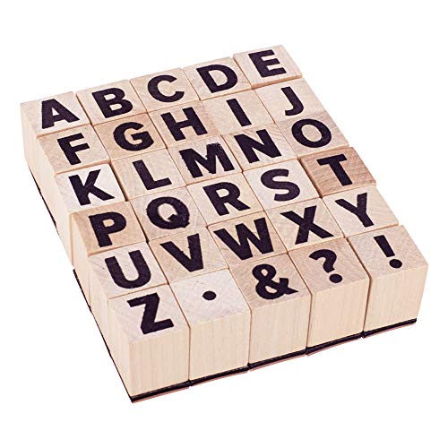PandaHall 30 sellos de madera con letras de la A ~ Z de madera con alfabeto y símbolos para manualidades, cartas, diario y álbumes de recortes