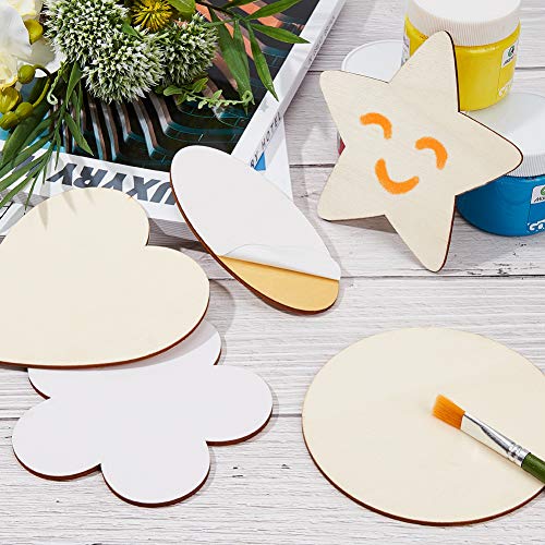 PandaHall - Rodajas de Madera de 12 cm, 5 Formas, 15 Piezas, diseño de corazón, Estrella, Flores, Redondas, Autoadhesivas, para Acción de Gracias, Navidad, San Valentín, Pintura de Boda y decoración