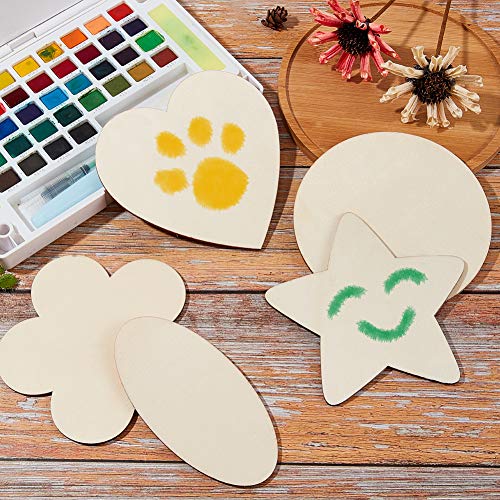 PandaHall - Rodajas de Madera de 12 cm, 5 Formas, 15 Piezas, diseño de corazón, Estrella, Flores, Redondas, Autoadhesivas, para Acción de Gracias, Navidad, San Valentín, Pintura de Boda y decoración