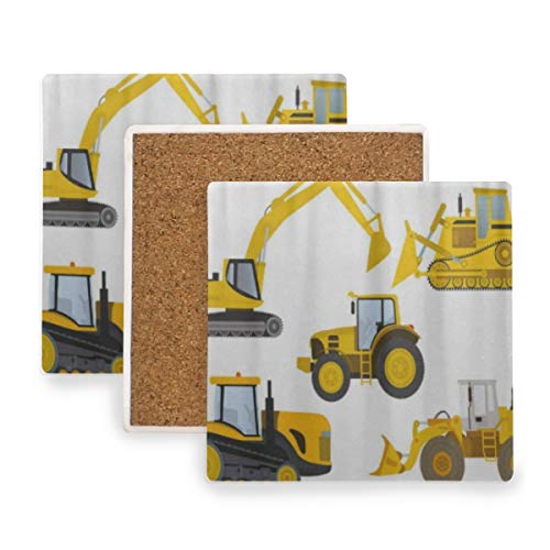 PANILUR Maquinaria Pesada Dibujo Construcción Dibujos Animados，Posavasos de cerámica,Base de cojín para Taza de café