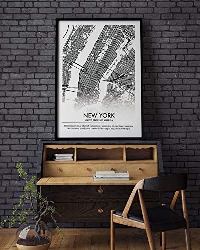 Panorama Póster Mapa Nueva York Personalizado 35x50cm - Impreso en Papel 250gr - Póster Mapa Ciudad - Láminas para Enmarcar - Regalo Personalizado Original - Cuadro Personalizado