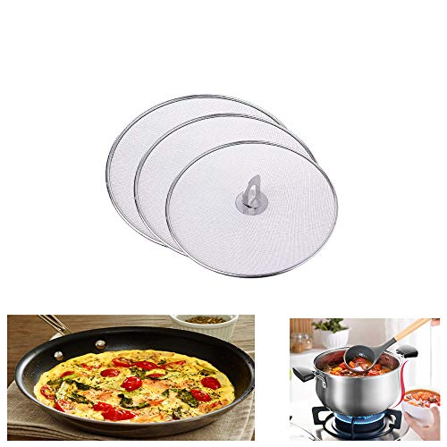 Pantalla Antisalpicaduras de Acero Inoxidable,Juego de Protección Contra Salpicaduras de Malla Fina de 9.8 "/ 11.4" / 12.9 ",Con asa Plegable Adecuado Para Sartenes y Ollas de Cocción Lenta、3 paquetes