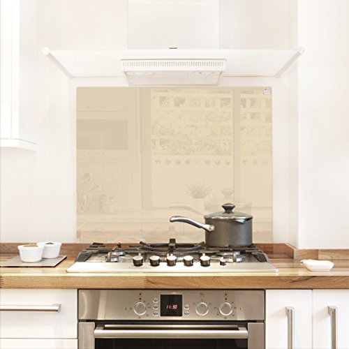 Pantalla antisalpicaduras de cristal/Panel de vidrio templado para cocina, 75 x 60 cm, Marfil, UltraClear ® Glass
