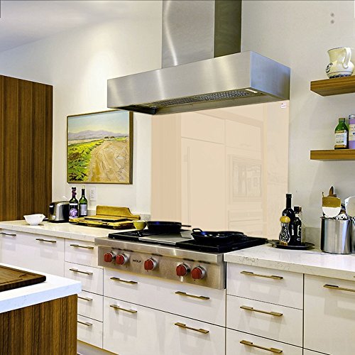 Pantalla antisalpicaduras de cristal/Panel de vidrio templado para cocina, 75 x 60 cm, Marfil, UltraClear ® Glass