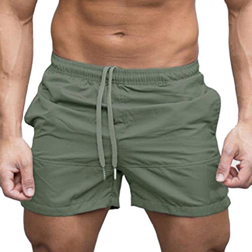 Pantalones Cortos Hombre Chandal Verano 2019 Nuevo SHOBDW Tallas Grandes Corriendo Pantalones Hombre Deporte Bolsillos Color Sólido Transpirable Pantalones de Playa(Verde 2,L)