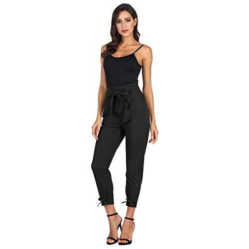 Pantalones de Cigarrillos de Cintura Alta Y Peso Ligero con Cintura Elástica para Primavera Verano Negro XL Cl10903-1