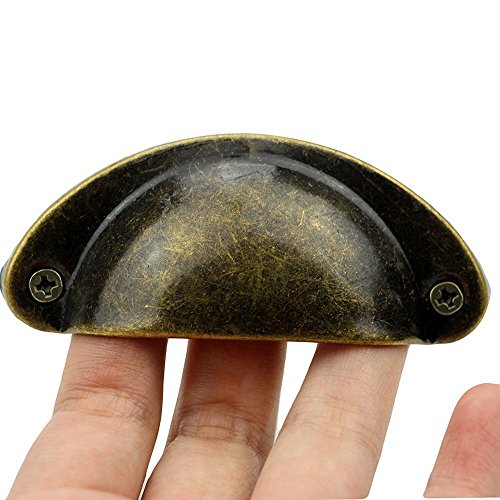 Paor 12Pcs retro muebles de muebles armarios puerta gabinete tirador tiradores y perillas Shell forma con tornillos de bronce 8 * 3 * 2 cm