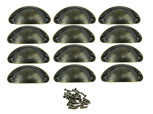Paor 12Pcs retro muebles de muebles armarios puerta gabinete tirador tiradores y perillas Shell forma con tornillos de bronce 8 * 3 * 2 cm
