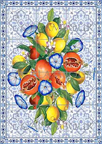 Papel de arroz Colección Ceramica, Azulejos con Granadas y Limones 35x50cm. Ref. TCR28