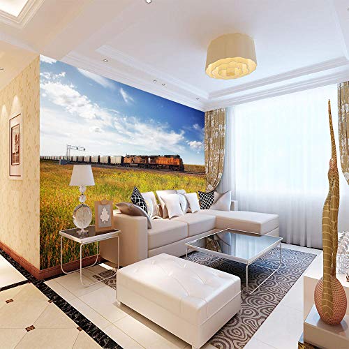 Papel Pintado 3D Murales - Tren De Campo De Arroz - Fotomurales Para Salón Natural Landscape Foto Mural Pared, Dormitorio Corredor Oficina Moderno Mural 400X280Cm