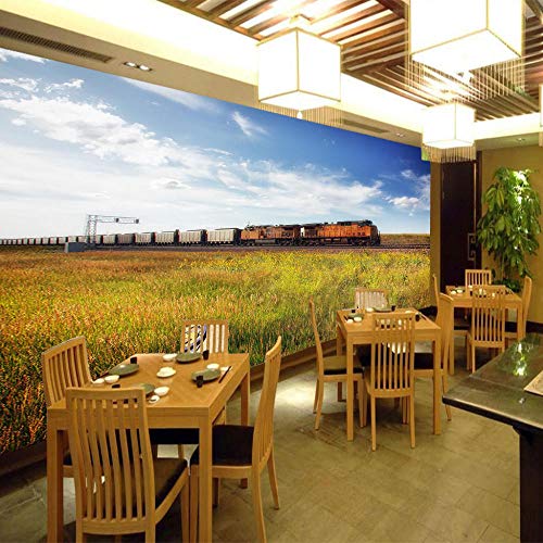 Papel Pintado 3D Murales - Tren De Campo De Arroz - Fotomurales Para Salón Natural Landscape Foto Mural Pared, Dormitorio Corredor Oficina Moderno Mural 400X280Cm