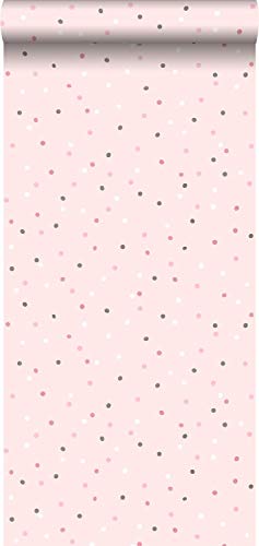 papel pintado puntos lunares rosa y gris cálido - 139051 - de ESTAhome.nl