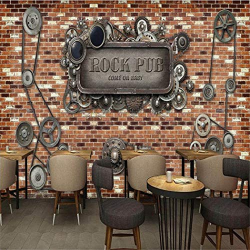 Papel tapiz fotográfico Europeo americano pared de ladrillo maquinaria industrial engranaje barra cafetería pared posterior personalizado mural papel tapiz