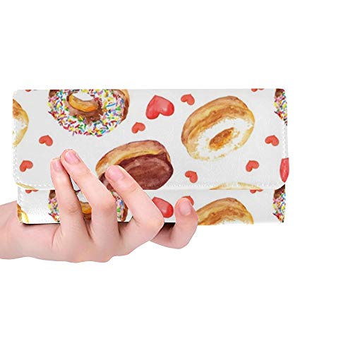 Papel Tapiz Personalizado único Donut Cakes Hearts Women Trifold Wallet Long Purse Credit Card Holder Case Bolso