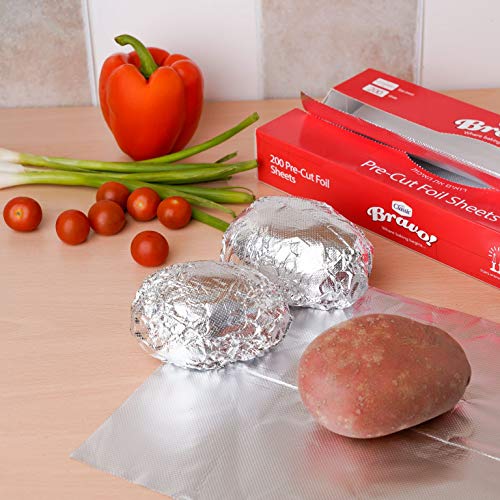 Paquete de 200 hojas de aluminio plateadas | precortadas para servicio de alimentos y papel de cocina ~ Cada hoja mide 27 x 30 cm ~ ideal para restaurantes, Delis, catering, para llevar o en casa