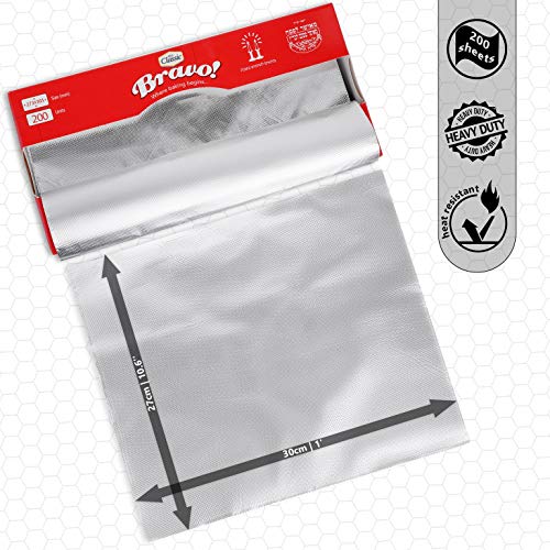 Paquete de 200 hojas de aluminio plateadas | precortadas para servicio de alimentos y papel de cocina ~ Cada hoja mide 27 x 30 cm ~ ideal para restaurantes, Delis, catering, para llevar o en casa